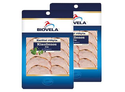 Karštai rūkyta kiaulienos filė su kmynais BIOVELA, I r., 2 pak. x 90 g