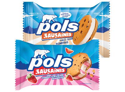 Valgomieji ledai POLS su sausainiais*, 2 rūšių, 75 g