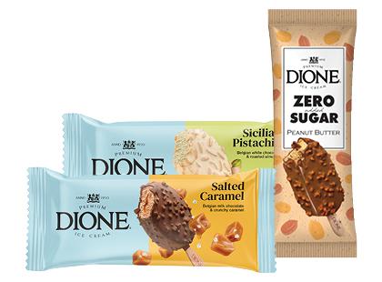 Valgomieji ledai ant pagaliuko DIONE*, 3 rūšių, 69–70 g