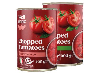 Konservuoti pjaustyti pomidorai WELL DONE*, 2 rūšių, 400 g