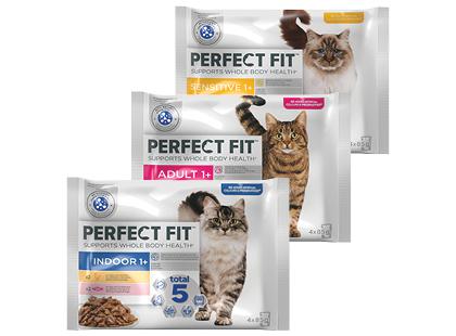 Konservuotas kačių ėdalas PERFECT FIT*, 3 rūšių, 1 pak. (4 vnt. × 85 g)