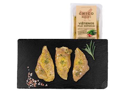 Prekė: Marinuoti višt. filė kepsniai CHICO MARINO meškinių česnakų marinate*, 500 g