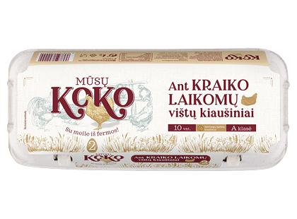 Ant kraiko laikomų vištų kiaušiniai MŪSŲ KOKO, A klasė, 1 dėž. (10 vnt.)