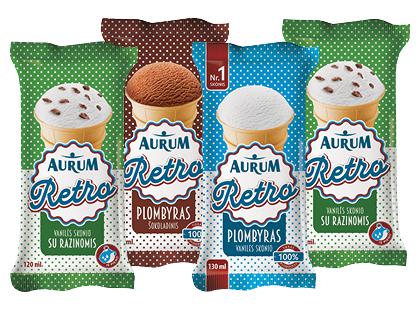Plombyras; valgomieji ledai puodelyje AURUM RETRO*, 3 rūšių, 2 vnt. × 70 g