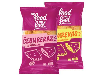 Čeburekas FOOD ON FOOT su kiauliena; vištiena ir sūriu, 2 rūšių, 2 vnt. × 130 g