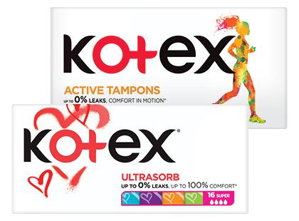 Tamponai KOTEX*, 2 rūšių, 1 pak. (16 vnt.)