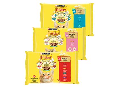 Konservuotas kačių ėdalas PURINA FRISKIES*, 3 rūšių, 1 pak. (4 vnt. × 85 g)