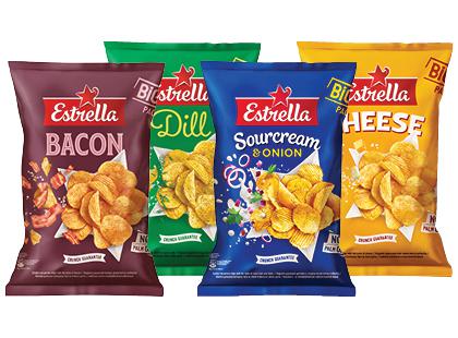 Bulvių traškučiai ESTRELLA*, 5 rūšių, 2 pak. × 180 g