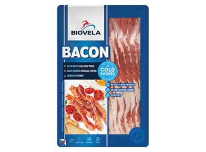 Pjaustyta šaltai rūkyta kiaulienos šoninė BIOVELA*, a. r., 140 g