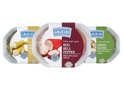 Paprikos; alyvuogės su sūrio įdaru GRIKIOS*, 3 rūšių, 17–20,8 % rieb. s. m., 200 g