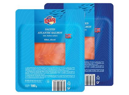 Sūdyta; šaltai rūkyta atlantinių lašišų filė OCEAN*, 2 rūšių, 100 g