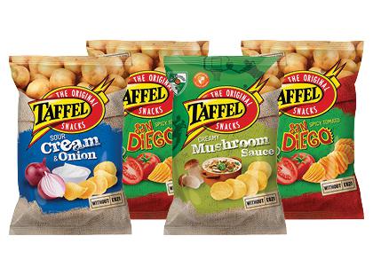 Bulvių traškučiai TAFFEL*, 9 rūšių, 2 pak. × 130 g