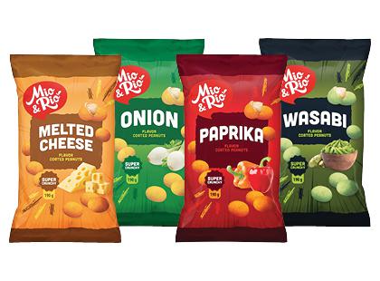 Žemės riešutai traškiame apvalkale MIO & RIO*, 4 rūšių, 2 pak. × 190 g