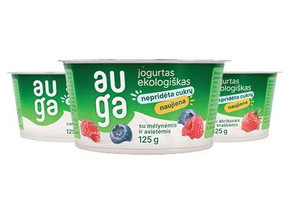 Ekologiškas valgomasis jogurtas AUGA*, 3 rūšių, 6 % rieb., 125 g