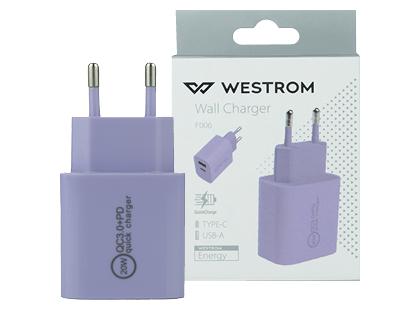 Sieninis įkroviklis USB-A, USB-C WESTROM*, 1 vnt.