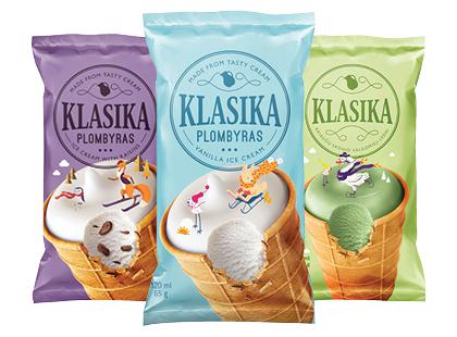 Vanilinis plombyras; valgomieji ledai KLASIKA puodelyje*, 3 rūšių, 65–85 g
