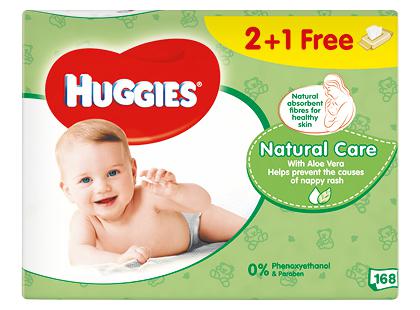 Kūdikių servetėlės HUGGIES NATURAL CARE, 1 pak. (168 vnt.)