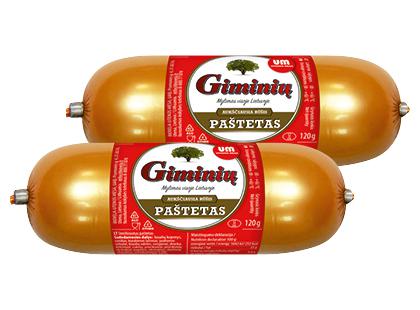 Sterilizuotas GIMINIŲ paštetas UTENOS MĖSA*, a. r., 2 vnt. × 120 g