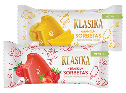 Braškių; mangų sorbetas ant pagaliuko KLASIKA*, 2 rūšių, 73 g