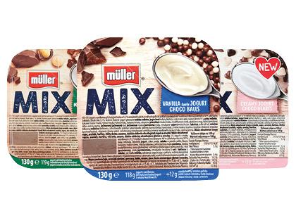 Jogurtas MULLER MIX, 3 rūšių, 4,3–5,1 % rieb., 130 g