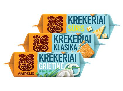 Krekeriai GAIDELIS*, 3 rūšių, 70–72 g