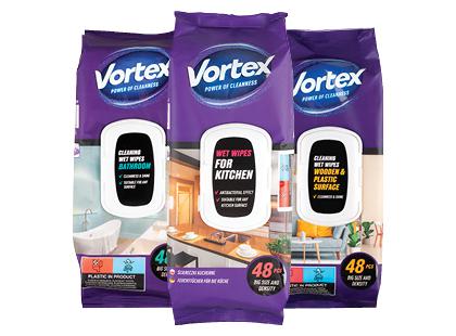 Drėgnosios servetėlės VORTEX*, 3 rūšių, 1 pak. (48 vnt.)
