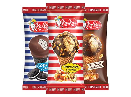 Valgomieji ledai; plombyras ragelyje KAR KAR*, 3 rūšių, 90 g