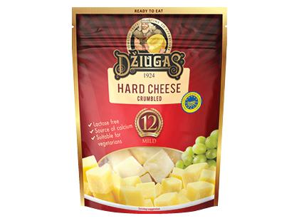 Trupintas kietasis sūris DŽIUGAS*, 40 % rieb. s. m., brandintas 12 mėn., 100 g