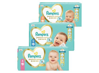 Sauskelnės PAMPERS PREMIUM CARE*, 3 rūšių, 4; 5; 3 dydžiai, 1 pak. (52; 44; 60 vnt.)