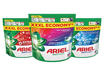 Skalbiamosios kapsulės ARIEL*, 3 rūšių, 1 pak. (50; 44 vnt.)