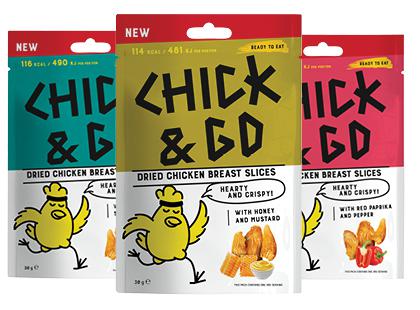 Džiovintos vištienos užkandis CHICK & GO*, 3 rūšių, nerūš., 30 g