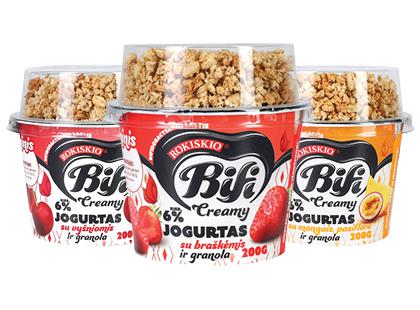ROKIŠKIO valgomasis jogurtas BIFI*, 3 rūšių, 6 % rieb., 200 g