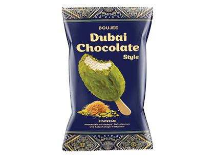 Valgomieji šokoladiniai ledai ant pagaliuko BOUJEE DUBAI*, 55 g