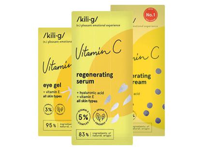 Serumas; paakių gelis; veido kremas su vitaminu C KILIG*, 3 rūšių, 15–50 ml