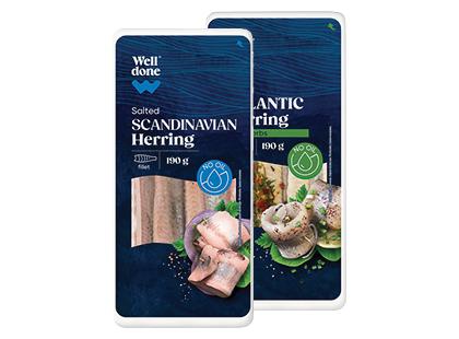Sūdyta SKANDINAVIŠKA; ATLANTINĖ silkių filė be aliejaus WELL DONE*, 2 rūšių, 2 pak. × 190 g