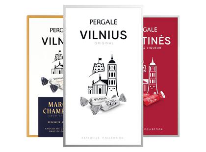 Saldainiai PERGALĖ VILNIUS; VILNIUS MARC DE CHAMPAGNE; SOSTINĖS*, 3 rūšių, 140–170 g