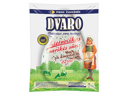 Lietuviškas DVARO varškės sūris su kmynais, 22 % rieb., 1 kg