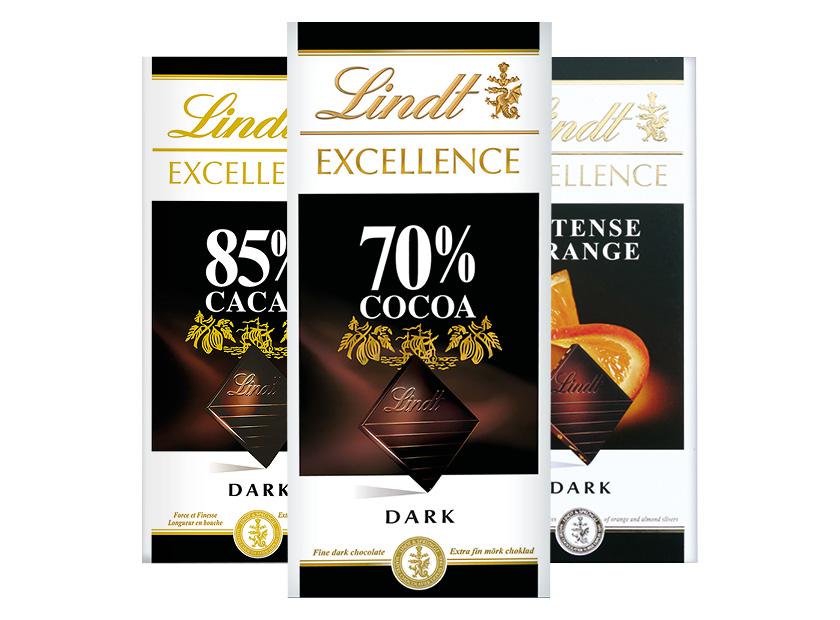 Juodasis šokoladas LINDT EXCELLENCE, 3 rūšių, 100 g