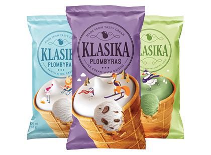 Plombyras; valgomieji ledai puodelyje KLASIKA*, 3 rūšių, 65–85 g