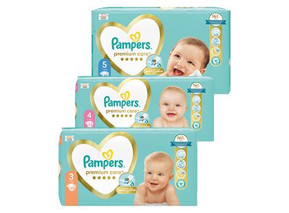 Prekė: Sauskelnės PAMPERS PREMIUM CARE*, 3 rūšių, 3; 4; 5 dydžiai, 1 pak. (60; 52; 44 vnt.)