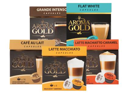 Kavos kapsulės AROMA GOLD, 5 rūšių, 1 dėž. (8–16 vnt.)