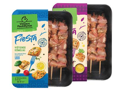 Vištienos; viščiukų šlaunelių mėsos iešmeliai FIESTA su marinatu*, 2 rūšių, 480 g
