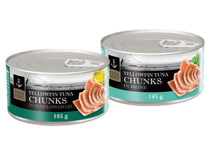 Prekė: Gelsvauodegių tunų gabaliukai FISH PORT, 2 rūšių, 185 g