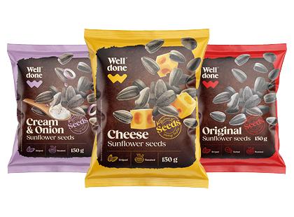 Kepintos dryžuotosios nelukštentos saulėgrąžos WELL DONE*, 3 rūšių, 150 g