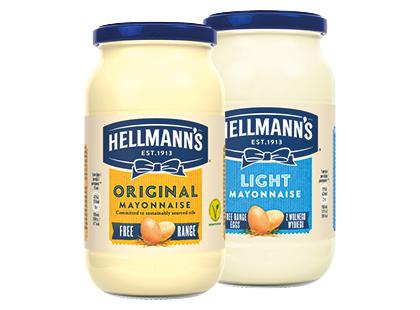 Majonezas HELLMANN’S*, 2 rūšių, 27–76 % rieb., 405 ml