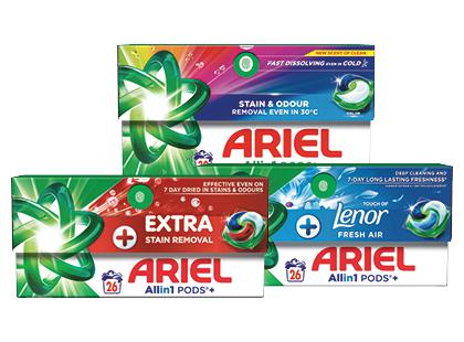 Skalbimo kapsulės ARIEL*, 3 rūšių, 1 pak. (26; 30 vnt.)