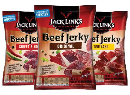 Vytinta jautiena JACK LINK’S BEEF JERKY*, 3 rūšių, a. r., 25 g
