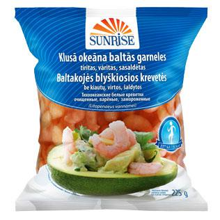 Šaldytos baltakojės blyškiosios krevetės SUNRISE, 225 g