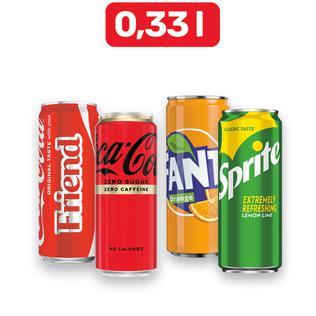 Gaz. gėrimas COCA COLA, COCA COLA ZERO CAFFEINE, SPRITE, FANTA ORANGE, 330 ml