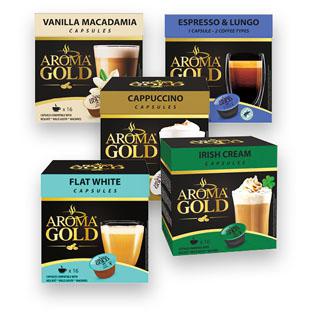Kavos kapsulės AROMA GOLD (6 rūšių), 128 g, 187,2 g, 256 g
